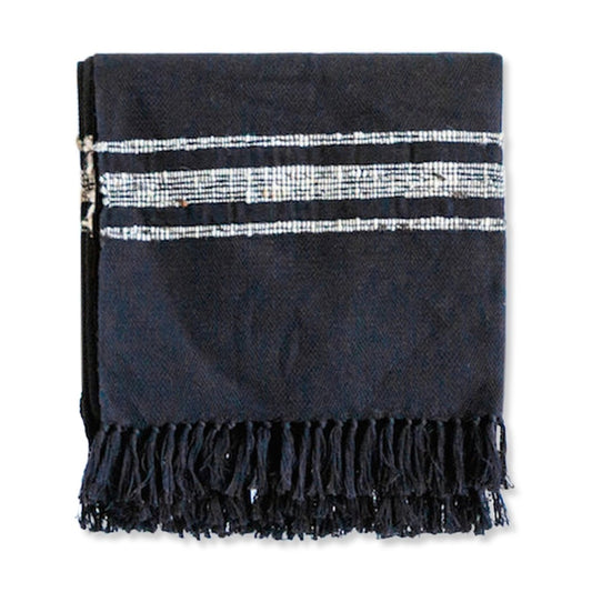 Bogota Throw Blanket - Black with Ivory Stripes