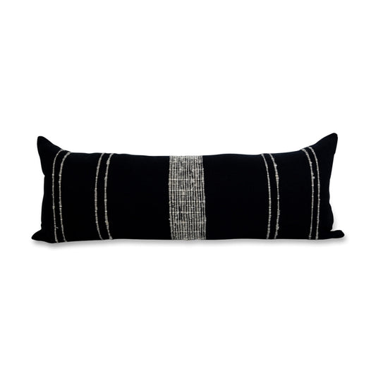 Bogota Lumbar Pillow Large - Black With Ivory Stripes