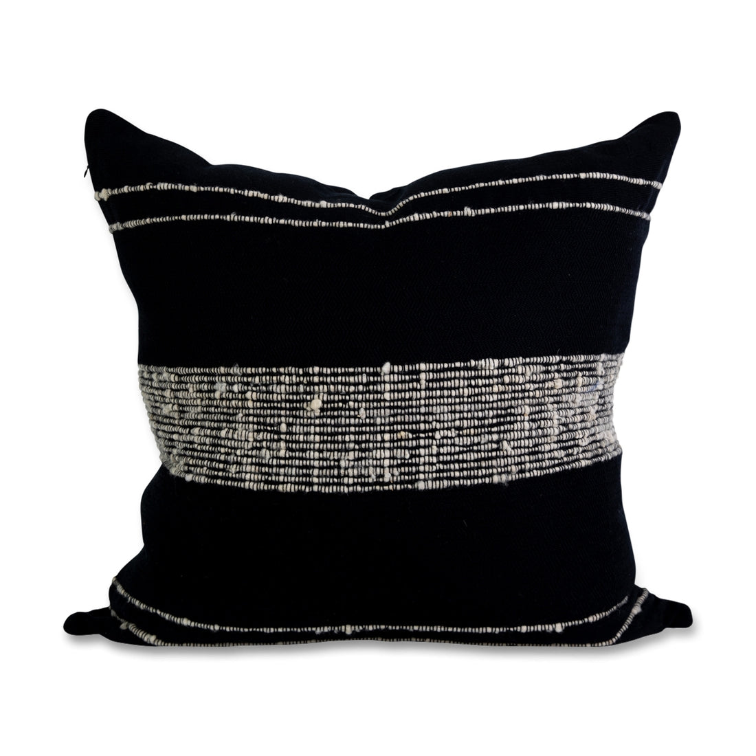 Bogota 24" Throw Pillow - Black with Ivory Stripes